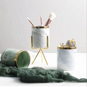 Grey Ceramic Marble Makeup Brush Holder with Stand
